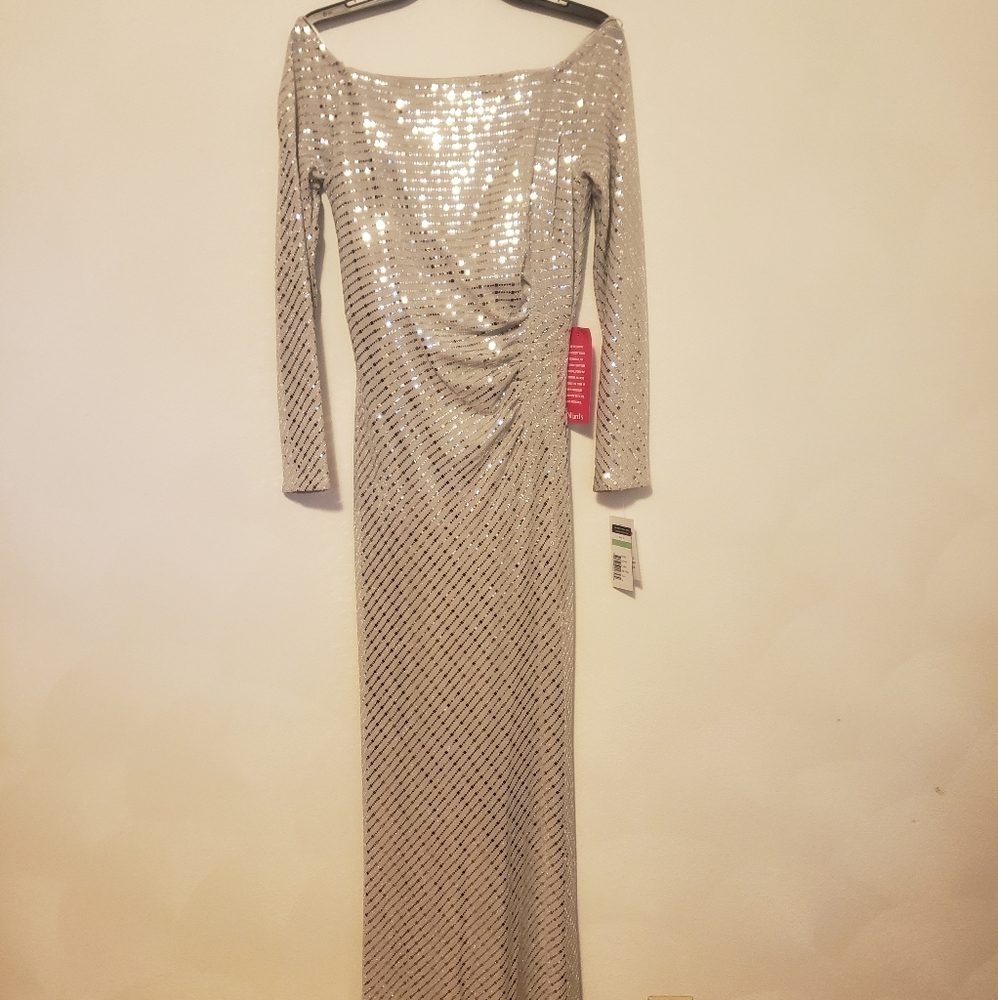 Champagne Slimming Sparkly Long Sleeved Gown